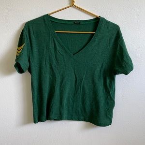 MONROW Green Cropped Vneck T-shirt